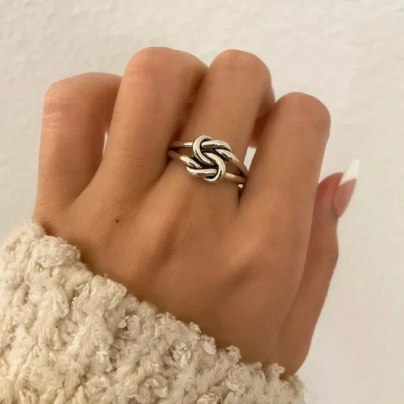 925 Sterling Silver Knot Ring Stackable Ring Dainty Ring Band Twist Ring - Picture 2 of 11